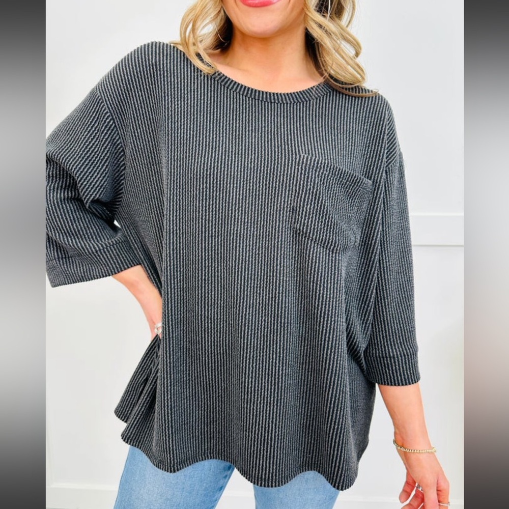ANDREE BY UNIT Charcoal Ribbed Long Sleeve Top